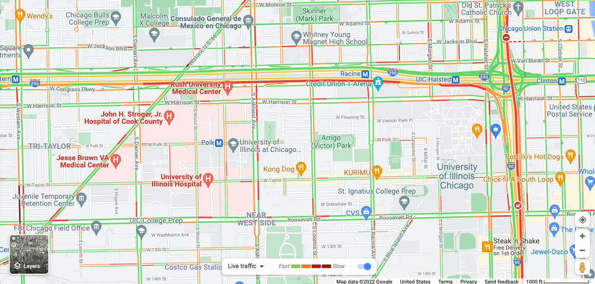 Google Maps showing
      traffic around UIC
