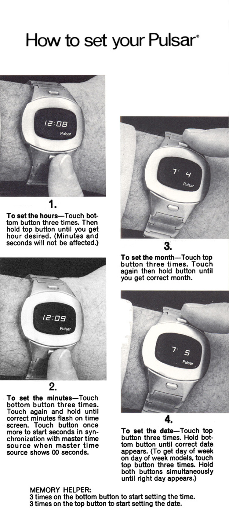 Pulsar instructions
              for setting the time and date