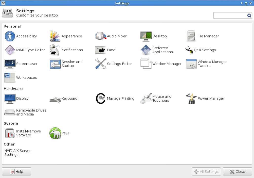 SUSE Desktop Settings
          2016