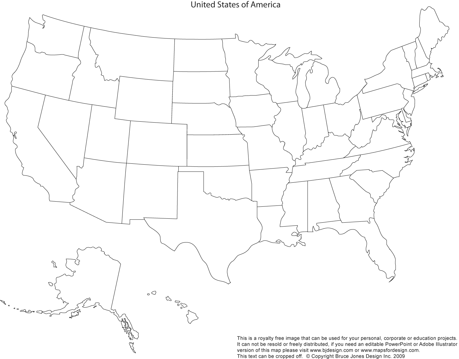 Blank state map of US for students to color in