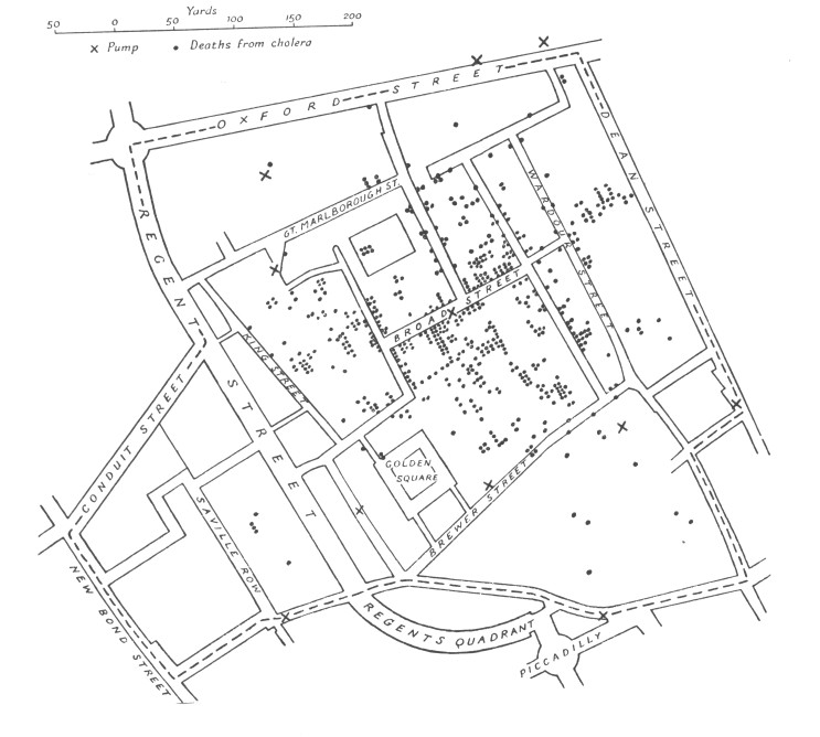 E.W. Gilbert's simplified version of John Snow's map