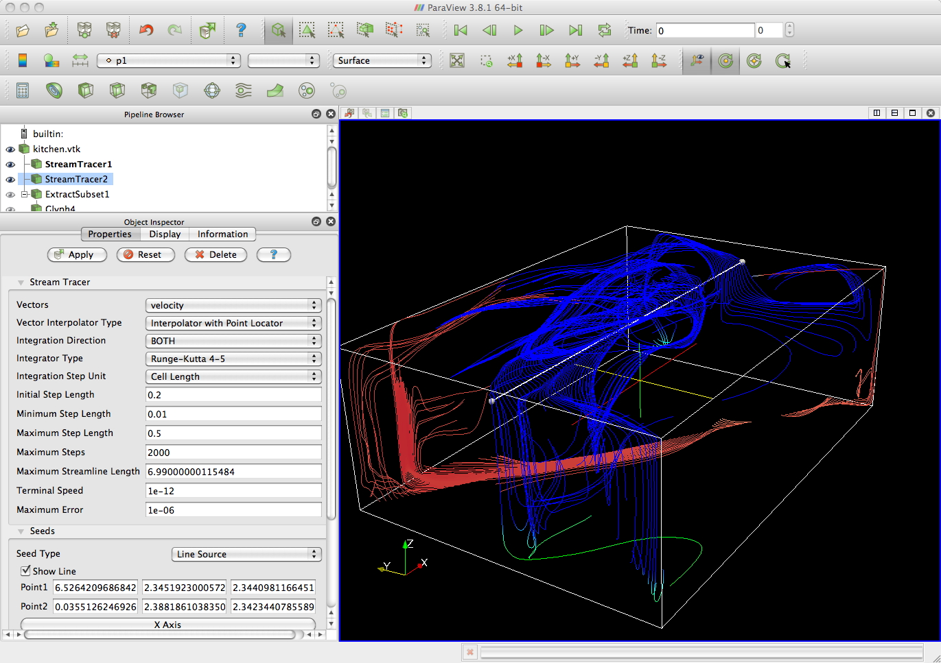 kitchen.vtk with streamtracer