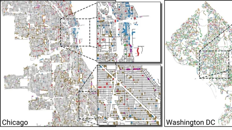 Sidewalk paving materials mapped in Chicago, Washington DC and Brooklyn
