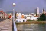 walking over bridge
