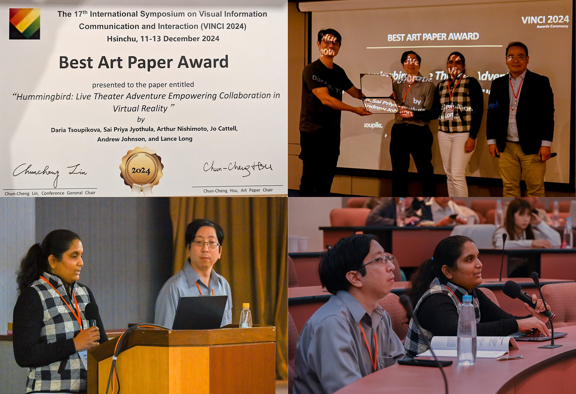 EVLers Present Hummingbird: Live Theater Adventure Empowering Collaboration in Virtual Reality & Win Best Art Paper Award at VINCI 2024