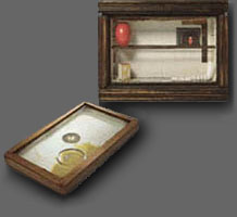 Joseph Cornell, Eclipsing binary, algol, with magnitude changes and untitled (yellow sand tray, sun and planets images)