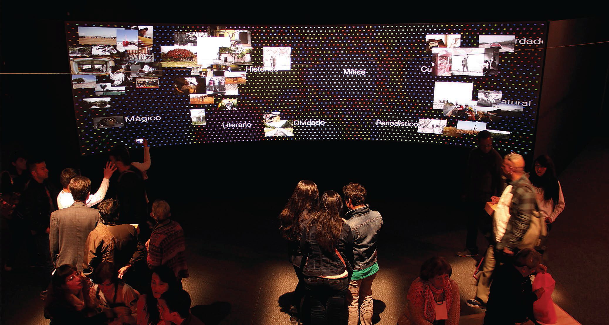 Users interacting with the Imagining Macondo installation during the 2015 Bogota International Book Fair.