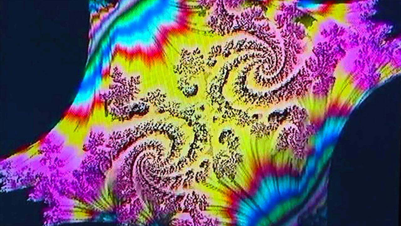 Dan Sandin, <a href="https://youtu.be/7rBDNxpJQQs ">&ldquo;A Volume of Two Dimensional Julia Sets&rdquo;</a> (frame from animation), 2002