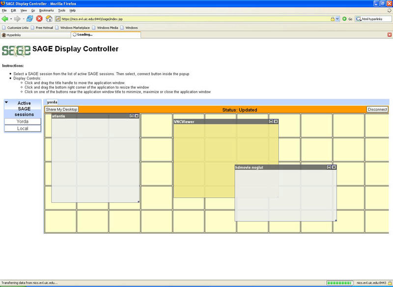 A screen shot of the SAGE Display Controller GUI