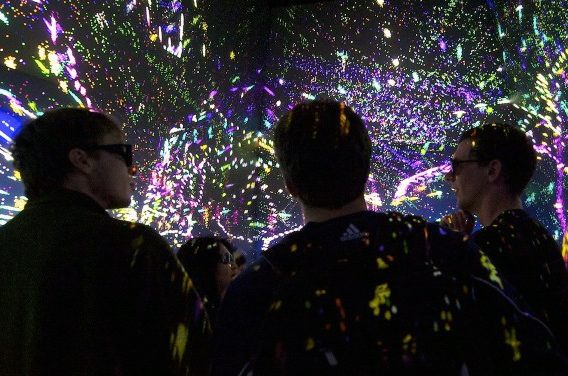 Participants experience Sandin&rsquo;s Particle Dreams in UC San Diego&rsquo;s StarCAVE