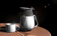 starbucksesque coffee carafe and mug with lens flare
