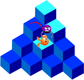 Qbert is caught by one of foes